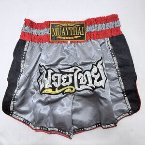 Muay Thai Boxing Shorts 3XL Satin Patch Fonts Embroidered Kickboxing Thailand